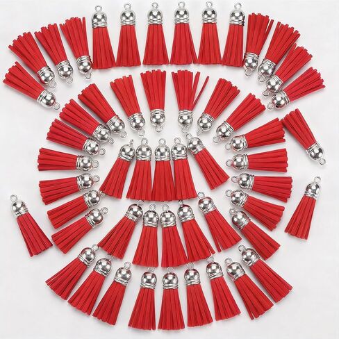 50 Pcs Red Tassels for Crafts, Mini Leather Tassel Charms, Bulk Decorative Pendants for Keychain Earrings Jewelry Making Bookmark DIY Accessories in Kuwait