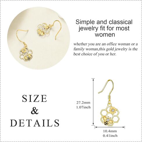 KECHO Bee Earrings 14k Yellow Gold honeycomb Bee Dangle Earrings Sunflower Flower Leverback Earrings Jewelry Gifts for Women Her Girls Wife in Saudi Arabia