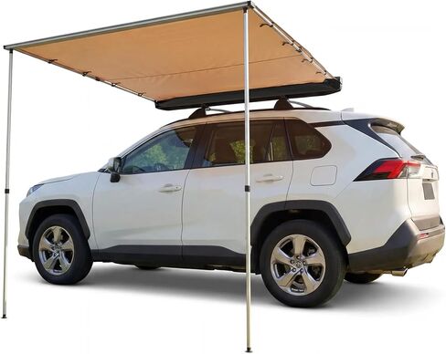 SUV Truck Van Roof Rack Awning - Retractable Side Sun Shade, UV50+ 600D Oxford Waterproof Canopy, Adjustable Aluminum Poles, Outdoor Camping Shelter with Storage Bag in Saudi Arabia