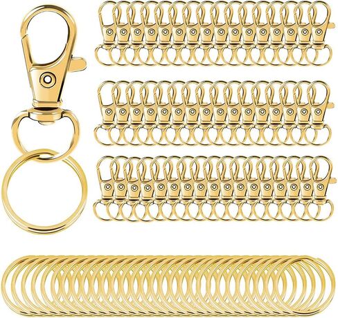 Keychain Hook Clip, 50PCS Metal Swivel Hooks, 25 PCS Lobster Claw Clasps and 25 PCS Keychain Rings, Key Chain Hooks for Key Chain Clip Lanyard, Jewelry Making, Art Crafts, Gold in Kuwait