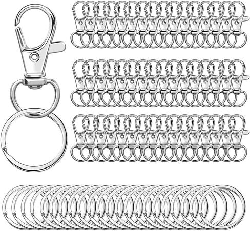 Keychain Hook Clip, 50PCS Metal Swivel Hooks, 25 PCS Lobster Claw Clasps and 25 PCS Keychain Rings, Key Chain Hooks for Key Chain Clip Lanyard, Jewelry Making, Art Crafts, Gold in Kuwait