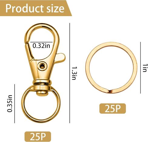 Keychain Hook Clip, 50PCS Metal Swivel Hooks, 25 PCS Lobster Claw Clasps and 25 PCS Keychain Rings, Key Chain Hooks for Key Chain Clip Lanyard, Jewelry Making, Art Crafts, Gold in Kuwait