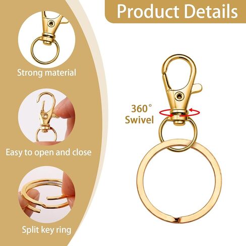 Keychain Hook Clip, 50PCS Metal Swivel Hooks, 25 PCS Lobster Claw Clasps and 25 PCS Keychain Rings, Key Chain Hooks for Key Chain Clip Lanyard, Jewelry Making, Art Crafts, Gold in Kuwait