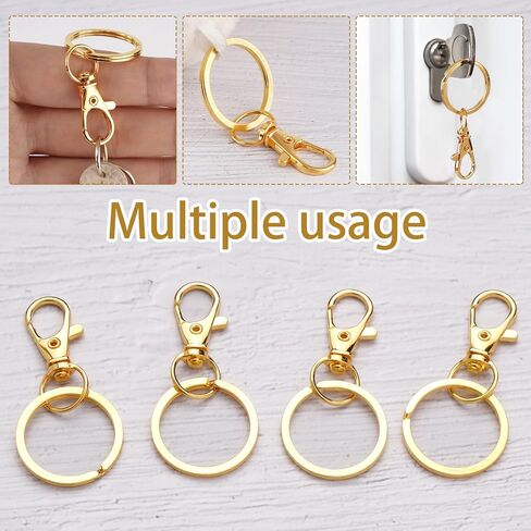 Keychain Hook Clip, 50PCS Metal Swivel Hooks, 25 PCS Lobster Claw Clasps and 25 PCS Keychain Rings, Key Chain Hooks for Key Chain Clip Lanyard, Jewelry Making, Art Crafts, Gold in Kuwait