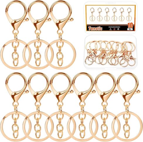 Tanstic 10Pcs KC Gold Lobster Claw Clasps Keychain, Lobster Claw Clasps with Flat Split Ring and Chain for Key Chain DIY Craft in Saudi Arabia