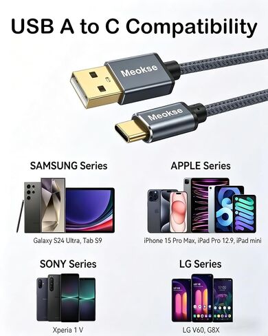 USB Type C Cable 20FT,USB A to USB C 3A Fast Charging Braided Charge Cord Compatible with Samsung Galaxy S10 S9 S8 Plus,Note 9 8,A11 A20 A51,LG G6 G7 V30 V35,Moto Z2 Z3,USB C Charger 6M in Saudi Arabia