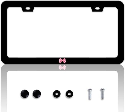 Pink Bow License Plate Frame Bowknot License Plate Holder Personalise Stainless Steel Funny Automotive Parts Compatible with Standard for USA 6 X 12 Inch License Plates with Screws in Saudi Arabia