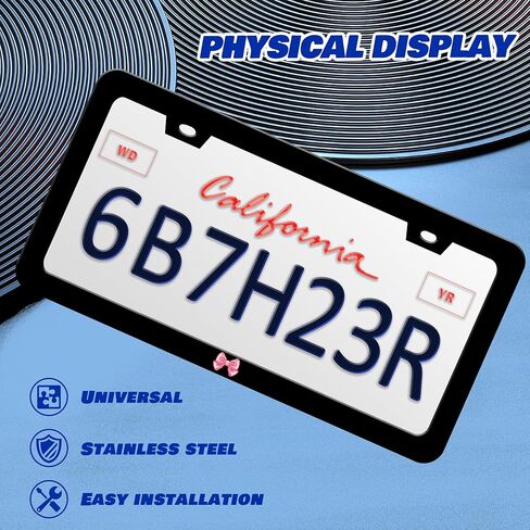 Pink Bow License Plate Frame Bowknot License Plate Holder Personalise Stainless Steel Funny Automotive Parts Compatible with Standard for USA 6 X 12 Inch License Plates with Screws in Saudi Arabia