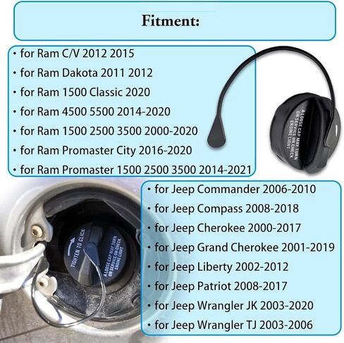 Gas Cap Replacement oem 52030377AB for Jeep Wrangler JK Grand Cherokee Dodge Journey Challenger Avenger Caliber Durango Dart Ram 1500 2500 Chrysl 200 300 Accessories Fuel Tank Cap Cover 1998-2020 in Saudi Arabia