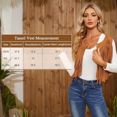 WERFORU Fringe Vest Women Faux Suede Open-Front Vintage Tassel Vest Coat Sleeveless 70s Hippie Boho Western Jacket,Coffee, XS/S-1 in Saudi Arabia