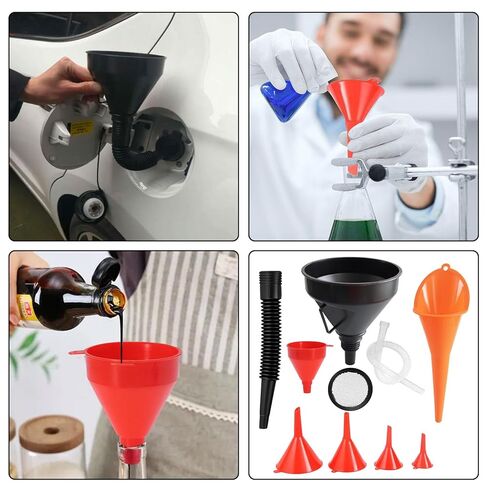 Oil Funnel for Automotive Use, Plastic Oil Change Funnels Set Large Flexible Fuel Funnel with Long Hose and Filter Bendable Wide Mouth for Car Motorcycle Boat Bottle Water Gasoline (7PCS) in Saudi Arabia