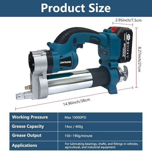 Electric Grease Gun Kit – 10000PSI Cordless Grease Gun with LED Light & 3-Speed Trigger, 14 oz, Fits Bulk & Cartridge Grease, Includes 2×3Ah Batteries, Charger & 19.7" Hose, for Heavy Duty Equipment in Saudi Arabia