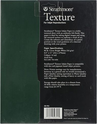 Strathmore 80-Pound 25-Sheets Inkjet Paper Texture, 8.5 x 11 Inches (412111 in Kuwait