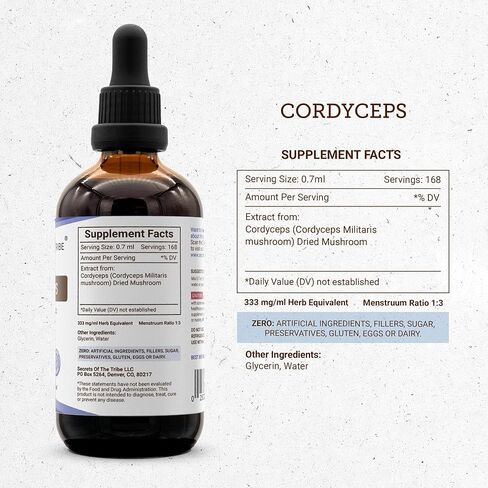 Secrets of the Tribe Cordyceps Alcohol-Free Liquid Extract, Cordyceps (Cordyceps Sinensis) Dried Mushroom Tincture Supplement (4 FL OZ) in Saudi Arabia
