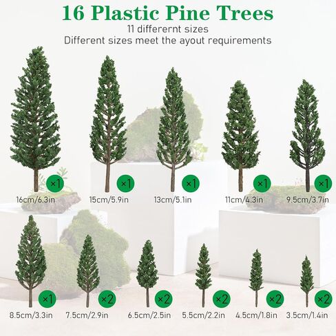 16Pcs Model Mini Trees, N Scale Buildings Scenery Tree for Crafts, Mixed Size Micro Landscape Tree for Dollhouse, Model Trees Small Desktop for Crafts, Woodland Scenery, Diorama(3.5-16Cm) in Saudi Arabia