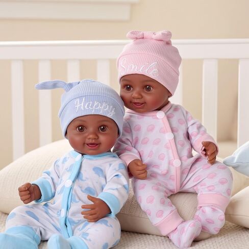 BABESIDE Black Baby Dolls Twins - 12 بوصة دمية أطفال واقعية لحديثي الولادة باللون الأسود الحقيقي، دمى أطفال توأم صبي وفتاة مع ملحقات لعمر 3 سنوات فما فوق، هدايا للأطفال in Kuwait