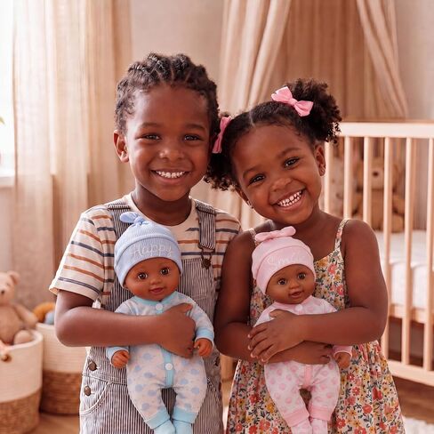 BABESIDE Black Baby Dolls Twins - 12 بوصة دمية أطفال واقعية لحديثي الولادة باللون الأسود الحقيقي، دمى أطفال توأم صبي وفتاة مع ملحقات لعمر 3 سنوات فما فوق، هدايا للأطفال in Kuwait