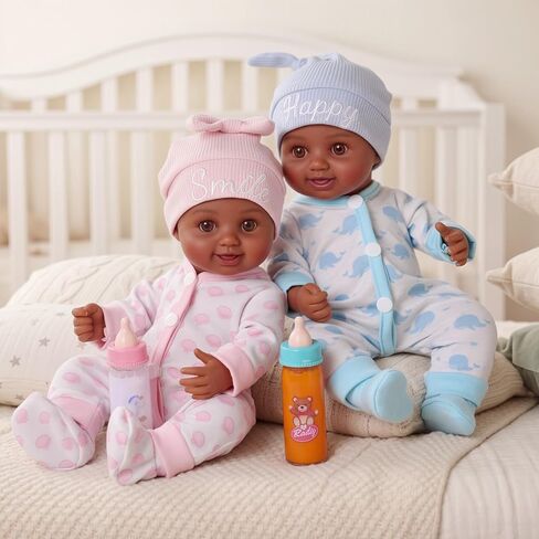 BABESIDE Black Baby Dolls Twins - 12 بوصة دمية أطفال واقعية لحديثي الولادة باللون الأسود الحقيقي، دمى أطفال توأم صبي وفتاة مع ملحقات لعمر 3 سنوات فما فوق، هدايا للأطفال in Kuwait
