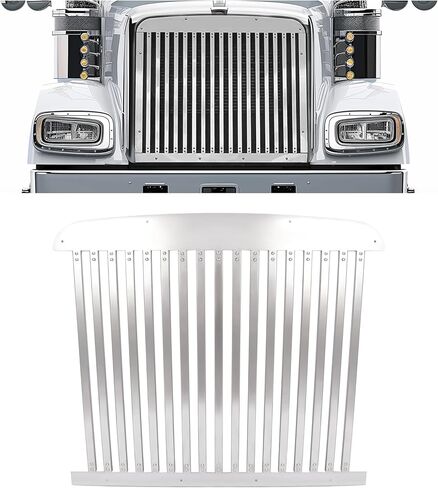 KUAFU Front Bumper Grille Compatible with 1990-2024 Freightliner Classic & FLD 120 Upper Grill W/17 Vertical Bars Stainless Steel Silvery in Kuwait