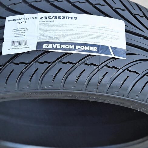 مجموعة من 2 إطارات Venom Power Ragnarok Zero X Summer Passenger Car عالية الأداء - 235/35R19 235/35ZR19 235/35/19 235/35-19 91W نطاق التحميل XL 4-Ply BSW جدار جانبي أسود UTQG 420AA in Saudi Arabia