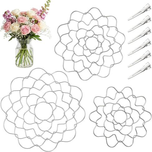 3 PCS Stainless Steel Flower Arranging Grid for Vase, Reusable Wire Frog Arranger Twist Insert with 6 Clips, Silver Blossom Grid for Flower Arrangement Vases Bouquets DIY Home Decor in Kuwait