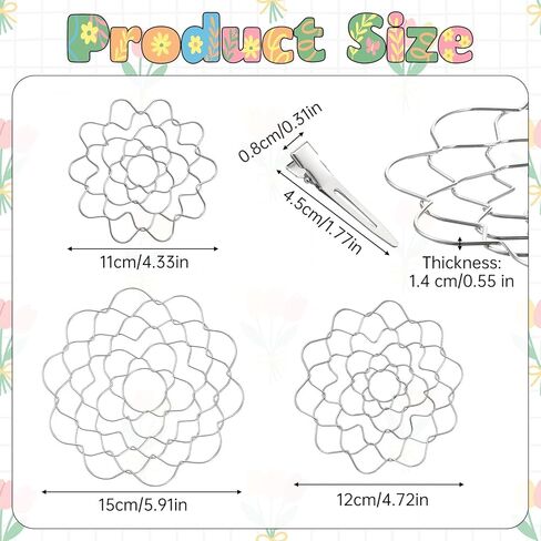 3 PCS Stainless Steel Flower Arranging Grid for Vase, Reusable Wire Frog Arranger Twist Insert with 6 Clips, Silver Blossom Grid for Flower Arrangement Vases Bouquets DIY Home Decor in Kuwait