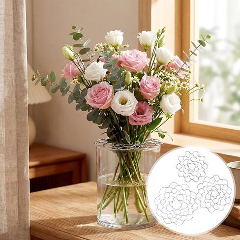 3 PCS Stainless Steel Flower Arranging Grid for Vase, Reusable Wire Frog Arranger Twist Insert with 6 Clips, Silver Blossom Grid for Flower Arrangement Vases Bouquets DIY Home Decor in Kuwait