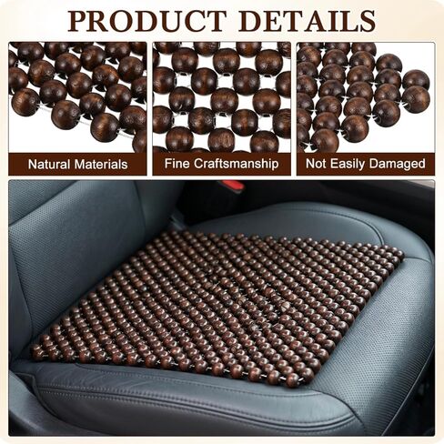 CALLARON 1pc Wood Beads Seat Cushion for Car Breathable Square Wooden Pad for Comfort and Ventilation Easy Install Beaded Auto Cushion with Natural Look in Kuwait