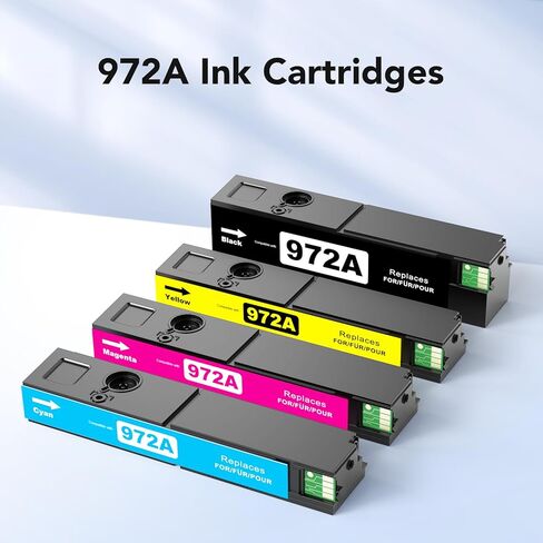 4 عبوات خراطيش حبر 972A بديلة لخراطيش حبر HP 972A 972X للاستخدام مع طابعة hp pagewide pro mfp 477dw 577dw 452dw 477dn 452dn 577z 552dw 377dw P55250dw (أسود/سماوي/أرجواني/أصفر) in Kuwait