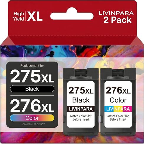 مجموعة خراطيش حبر PG-275 XL CL-276 XL متوافقة مع Canon 275 276 XL لطابعات Pixma TR4720 TR4722 TS3522 TS3722 TS3700 TR4700 TS3500 TS3320، باللون الأسود واللون عالي الإنتاجية، عبوتان in Kuwait