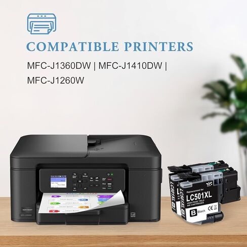 خرطوشة حبر سوداء Weemay LC501XL LC501 XL LC501XL2PK (2-أسود، 1000 صفحة) متوافقة مع خراطيش الحبر Brother LC501 LC501XL BK للطابعة Brother MFC-J1260W MFC-J1360DW MFC-J1410DW (أسود) in Kuwait