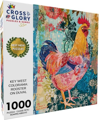 Cross & Glory - Key West Colorama: Rooster on Duval - 1000 Piece Jigsaw Puzzle for Adults | Vibrant Chicken Artwork | 20 x 27 Inches | Satin Finish in Saudi Arabia