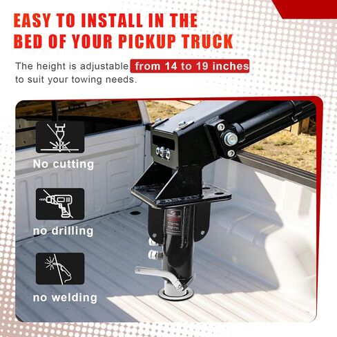 5th Wheel to Gooseneck Adapter,Height Adjustable from 14 to 19 inches,20000 LBS GTW 4000 LBS VTW,2-5/16" Ball, Compatible with RV & Camper Trailers in Saudi Arabia
