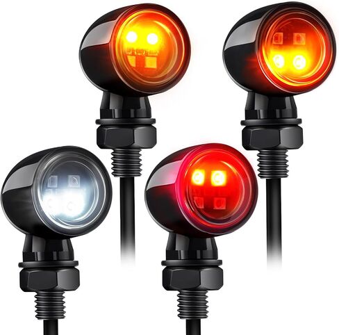إشارات الانعطاف الصغيرة للدراجات النارية ومضات 4 مصابيح LED أمامية وخلفية إشارات الانعطاف العالمية مناسبة لهوندا ياماها سوزوكي كاواساكي هارلي تشوبر بوبر، 4 قطع in Kuwait
