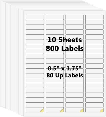 10 Sheets 800 Pcs 80 Up 0.5"x1.75" Shipping Address Barcode Labels for Laser & Inkjet Printers, 1.75" x0.5 FBA Labels on US Letter, 80 per Sheet Return Address Labels, 80 per Page in Saudi Arabia