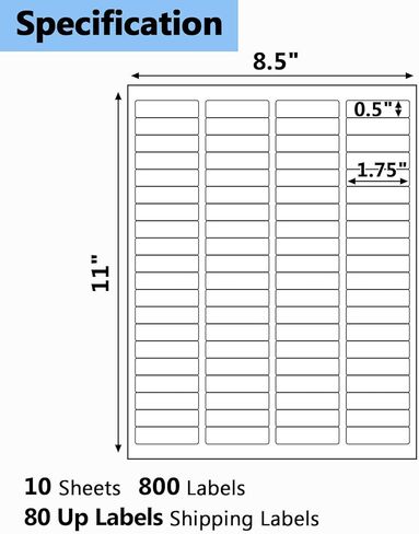 10 Sheets 800 Pcs 80 Up 0.5"x1.75" Shipping Address Barcode Labels for Laser & Inkjet Printers, 1.75" x0.5 FBA Labels on US Letter, 80 per Sheet Return Address Labels, 80 per Page in Saudi Arabia