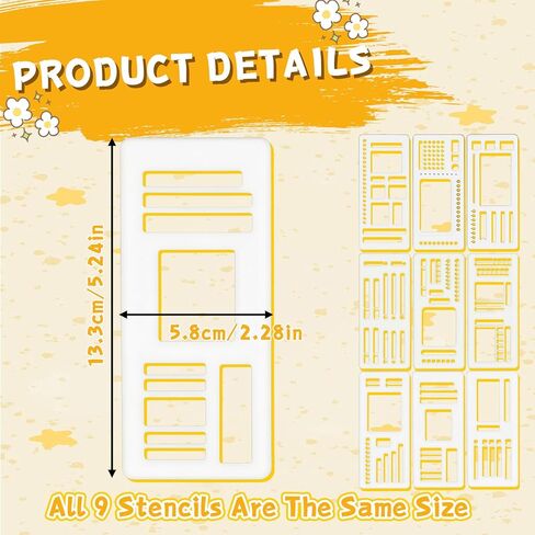9 Pcs Planner Stencils, Reusable Flexible Record Template Set Bullet Journal Stencils, Plastic Stencil Drafting Tools Accessories for Calendar Making, Journal Planner, Layout Tools for DIY Planning in Saudi Arabia