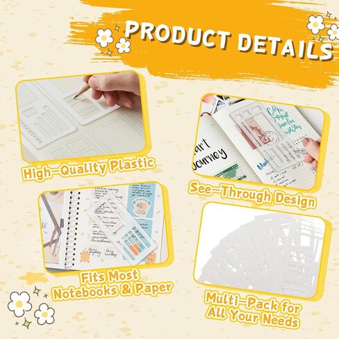 9 Pcs Planner Stencils, Reusable Flexible Record Template Set Bullet Journal Stencils, Plastic Stencil Drafting Tools Accessories for Calendar Making, Journal Planner, Layout Tools for DIY Planning in Saudi Arabia