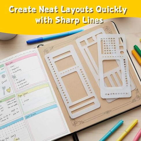 9 Pcs Planner Stencils, Reusable Flexible Record Template Set Bullet Journal Stencils, Plastic Stencil Drafting Tools Accessories for Calendar Making, Journal Planner, Layout Tools for DIY Planning in Saudi Arabia