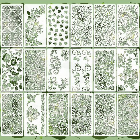 Flower Stencils for Crafts Reusable DIY Furniture Decor Art Painting Stencil 16Pcs Kit for Wood Embroidery Wall Silk Screen Journaling(11.8X2.9 Inch) in Saudi Arabia