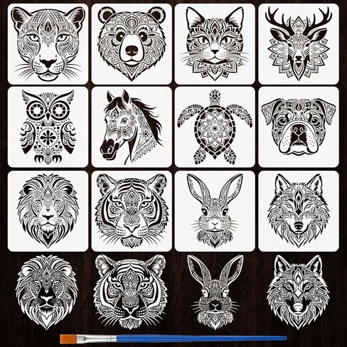 FINGERINSPIRE 6 Styles Village Landscape Pattern Stencils with a Brush 11.8x11.8inch Rural Houses Painting Stencils Architecture and Local Themes PET Template for Wood Floor Tile Wall Fabric Furniture in Kuwait