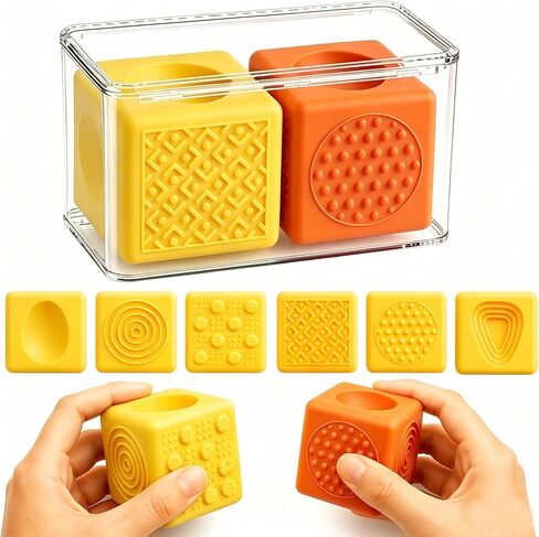 Psalms & Pals 2-Pack Silicone Fidget Cube Desk Toys, Quiet 6 Textured Sides Sensory Toys for Kids Adults, Stress & Anxiety Relief Squeeze Fidgets for Classroom Office（Blue Purple in Saudi Arabia