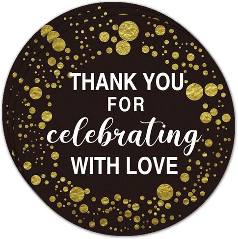 50 Pcs Round Thank You for Celebrating with Love Stickers, Black and Gold Thank You Favors Stickers for Envelope,Packaging, Birthday, Wedding, Baby Shower Bridal Shower Favors in Saudi Arabia