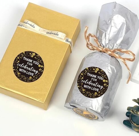 50 Pcs Round Thank You for Celebrating with Love Stickers, Black and Gold Thank You Favors Stickers for Envelope,Packaging, Birthday, Wedding, Baby Shower Bridal Shower Favors in Saudi Arabia