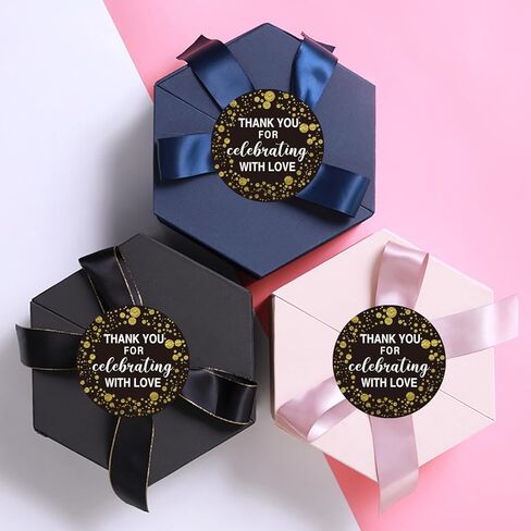 50 Pcs Round Thank You for Celebrating with Love Stickers, Black and Gold Thank You Favors Stickers for Envelope,Packaging, Birthday, Wedding, Baby Shower Bridal Shower Favors in Saudi Arabia