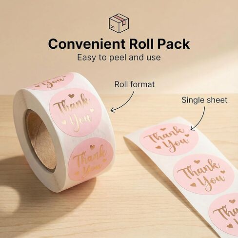 500pcs Thank You Sticker 1.5 Inch Pink and Rose Gold Thank You Stickers for Small Business, Small Business Packaging, Self-Adhesive Waterproof Stickers, Envelope Seals，Shipping Boxes，Gift Bags in Saudi Arabia