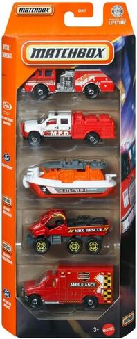 Matchbox Rescue 5 Pack [Pierce Fire Engine, F-550 Super Duty, Bay Brigade, Trail Tracker, 2009 Ford E-350] 1:64 Scale Diecast Toy Vehicles in Kuwait