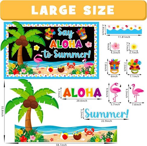Summer Bulletin Board Decorations Set, May June Tropical Palm Classroom Decoration Aloha Summer Flamingo Tiki Cutouts Hawaiian Luau Holiday School Library VBS Window Wall Door Decor for Teacher in Saudi Arabia