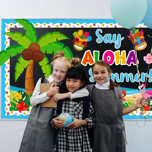 Summer Bulletin Board Decorations Set, May June Tropical Palm Classroom Decoration Aloha Summer Flamingo Tiki Cutouts Hawaiian Luau Holiday School Library VBS Window Wall Door Decor for Teacher in Saudi Arabia