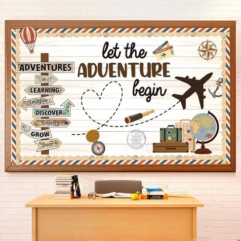 Travel Theme Bulletin Board Decorations Set with Borders Vintage Let The Adventure Begin Cutouts Decor for Teachers Explore Voyage Motivational for Class School Classroom Bulletin Board Decoration in Kuwait